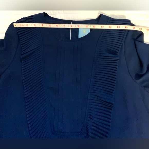 CeCe Navy Ruffle Pleated Bib Shift Dress - Picture 10 of 11